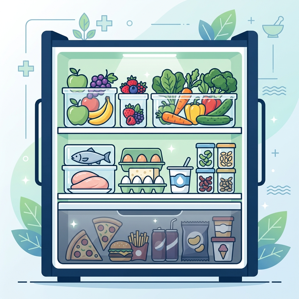 Infografía de la regla de oro de la nevera para una alimentación saludable